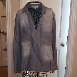 Black denim V-neck top